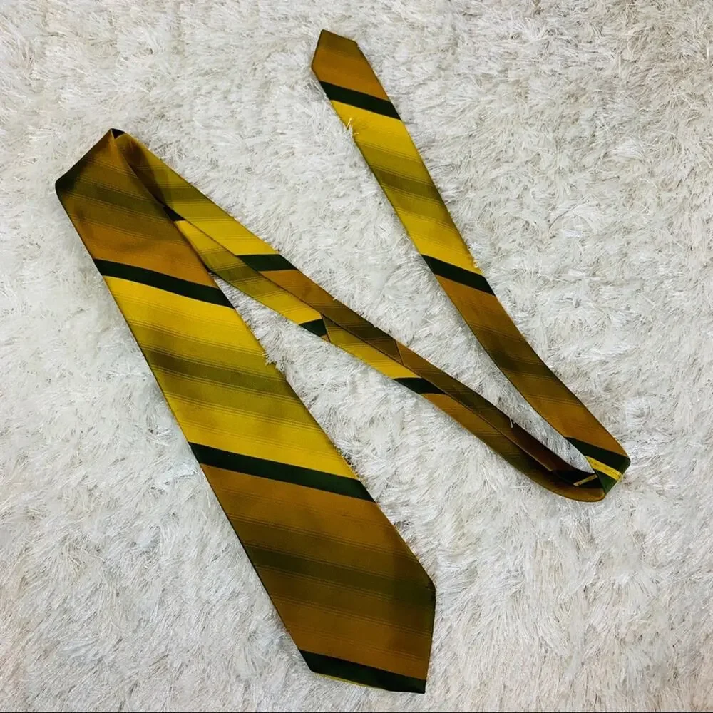Vintage 60s Striped Green Gold Shiny Necktie